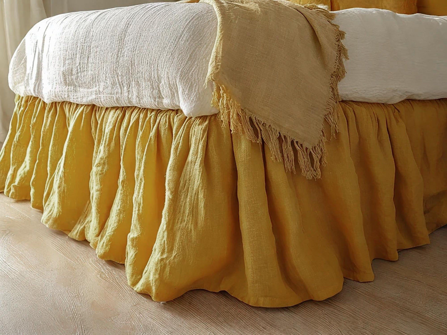Amber linen ruffled bed skirt Soft Gathered Dust Ruffle Linen Dust Ruffle with Soft Gathered Edges