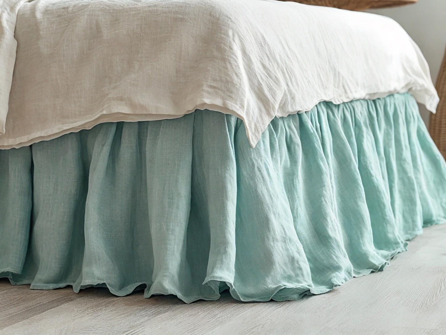 Sea linen ruffled bed skirt Soft Gathered Dust Ruffle Linen Dust Ruffle with Soft Gathered Edges