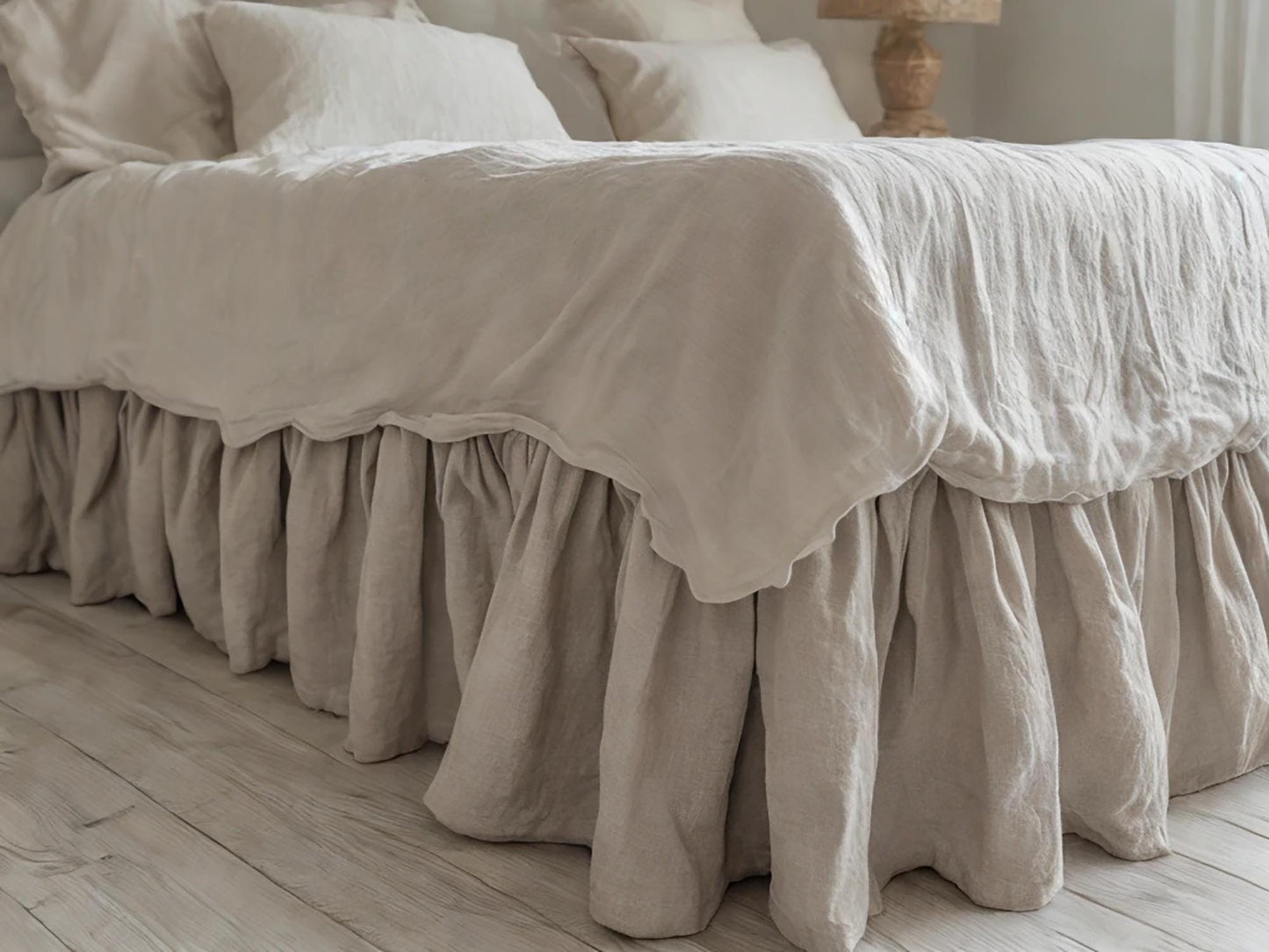 Sand linen ruffled bed skirt Soft Gathered Dust Ruffle Linen Dust Ruffle with Soft Gathered Edges