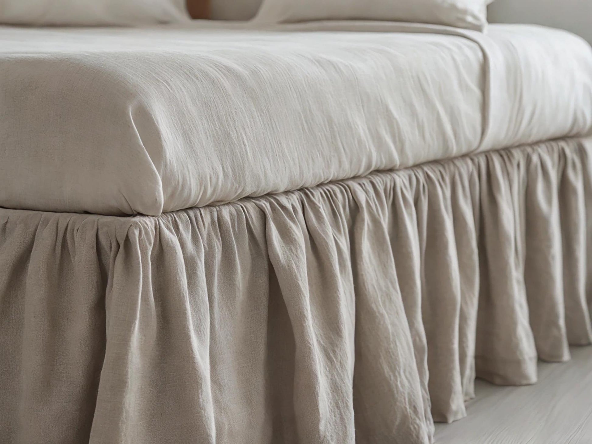 Sand linen ruffled bed skirt Soft Gathered Dust Ruffle Linen Dust Ruffle with Soft Gathered Edges