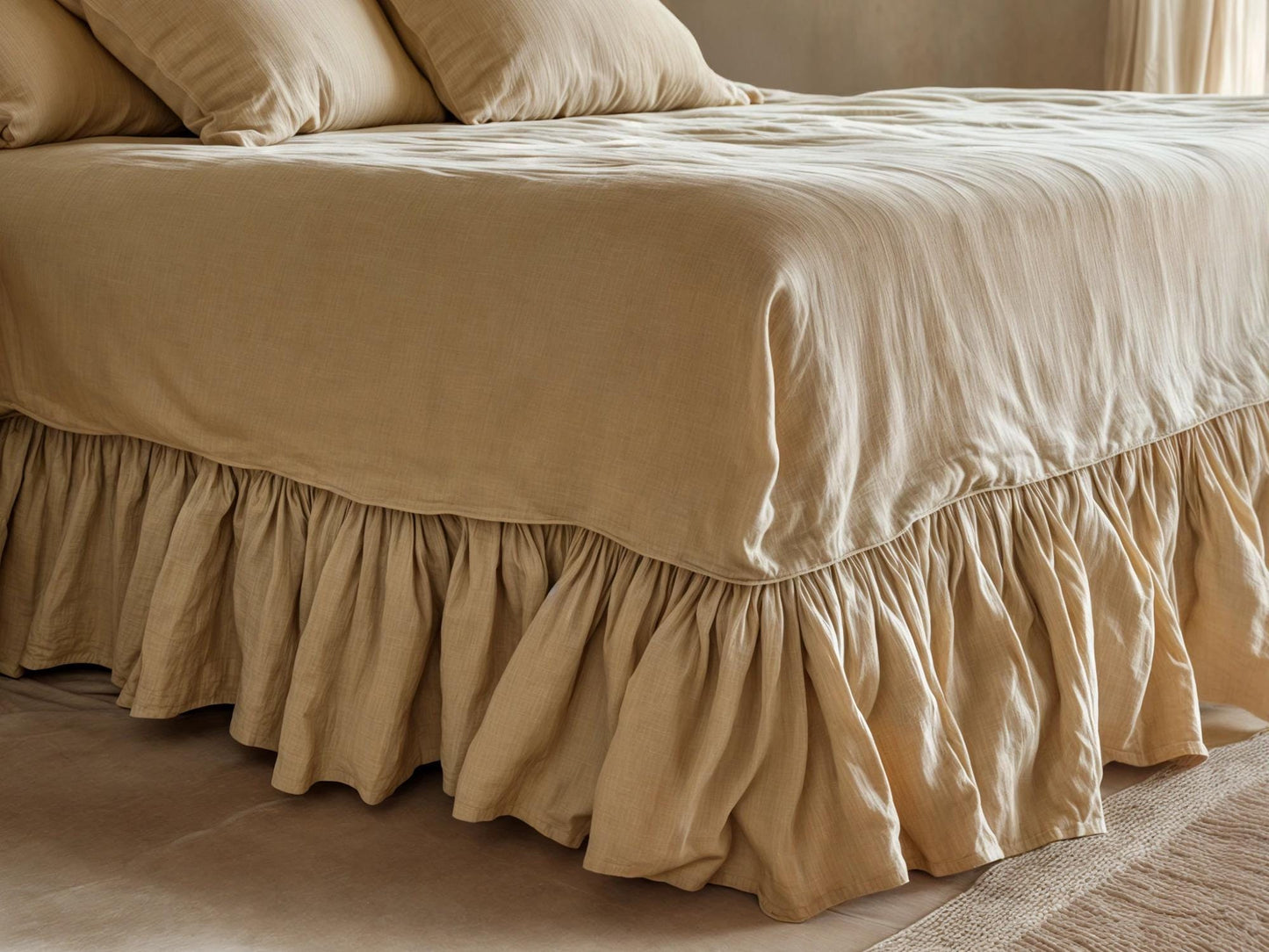 Caramel linen ruffled bed skirt Soft Gathered Dust Ruffle Linen Dust Ruffle with Soft Gathered Edges