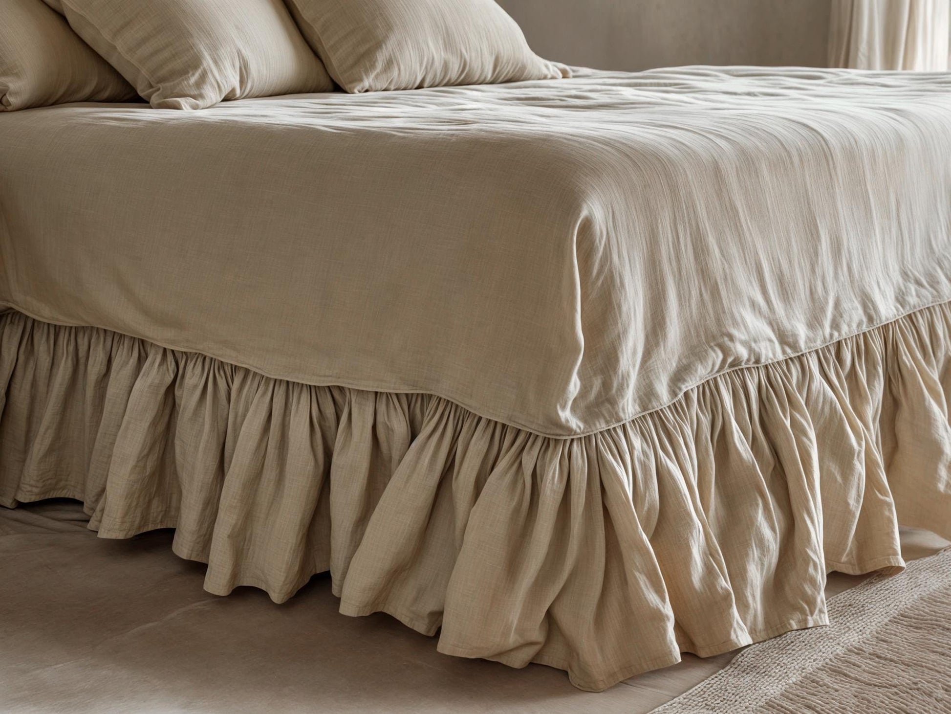 Oat linen ruffled bed skirt Soft Gathered Dust Ruffle Linen Dust Ruffle with Soft Gathered Edges