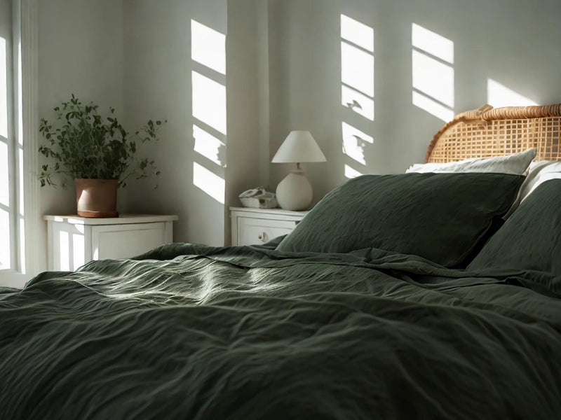 Charcoal green Linen Bedding Set Rustic Duvet Cover and 2 Pillowcases Soft Medium Weight Bedding, Stonewashed Comfort
