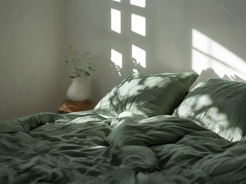 Fern Linen Bedding Set Rustic Duvet Cover and 2 Pillowcases Soft Medium Weight Bedding, Stonewashed Comfort