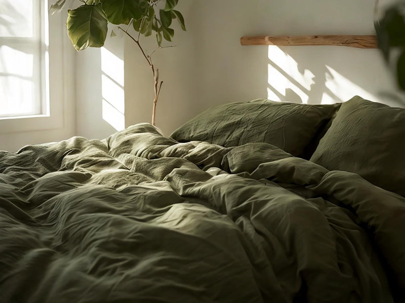 Khaki Linen Bedding Set Rustic Duvet Cover and 2 Pillowcases Soft Medium Weight Bedding, Stonewashed Comfort