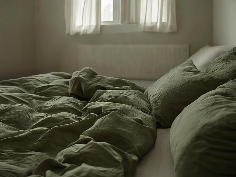 Khaki Linen Bedding Set Rustic Duvet Cover and 2 Pillowcases Soft Medium Weight Bedding, Stonewashed Comfort