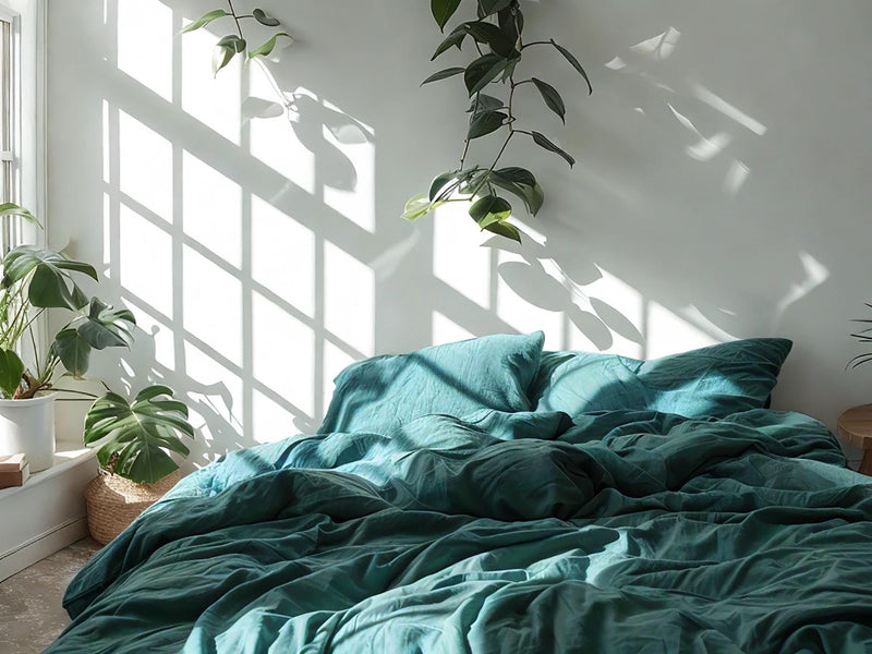 Teal Linen Bedding Set Rustic Duvet Cover and 2 Pillowcases Soft Medium Weight Bedding, Stonewashed Comfort