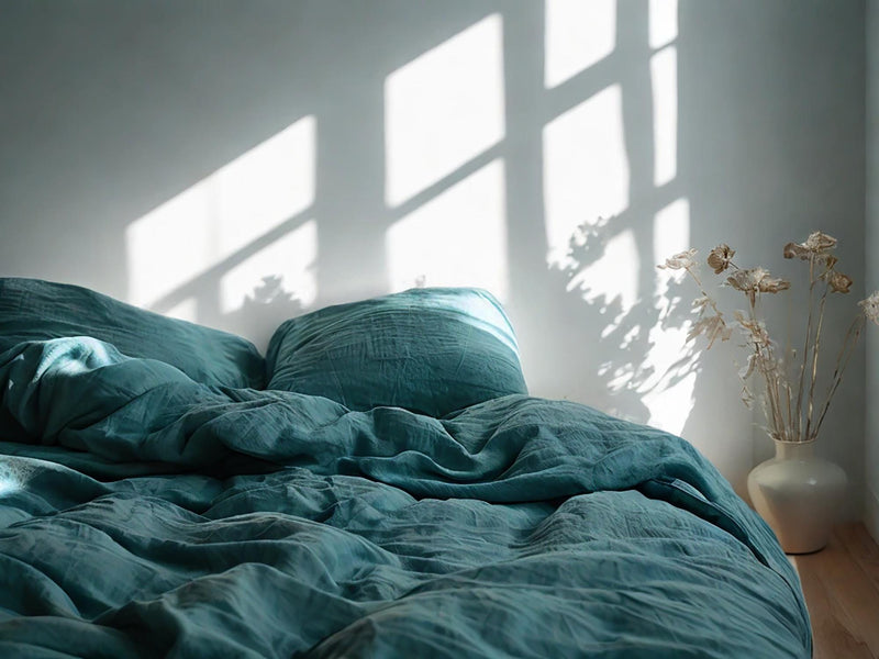 Teal Linen Bedding Set Rustic Duvet Cover and 2 Pillowcases Soft Medium Weight Bedding, Stonewashed Comfort
