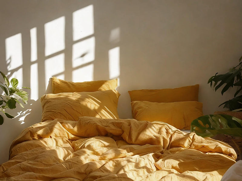 Marigold Linen Bedding Set Rustic Duvet Cover and 2 Pillowcases Soft Medium Weight Bedding, Stonewashed Comfort