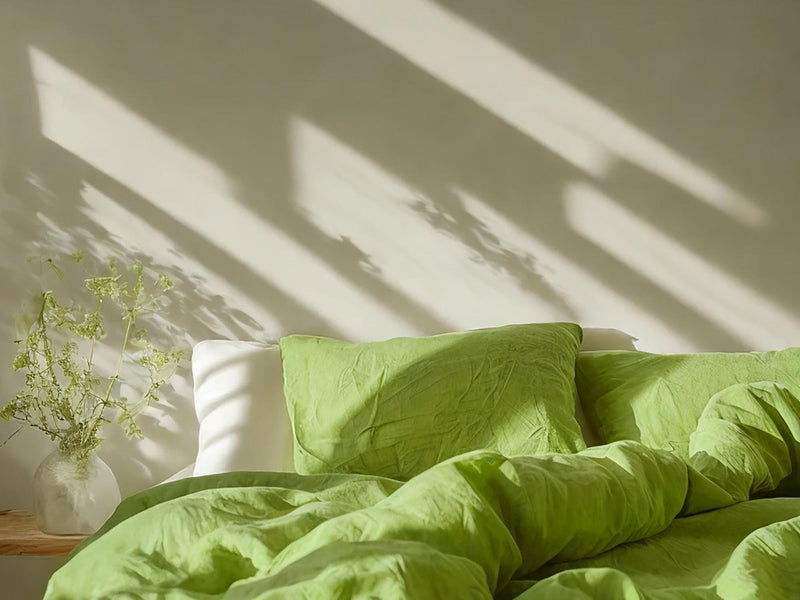 Lime Linen Bedding Set Rustic Duvet Cover and 2 Pillowcases Soft Medium Weight Bedding, Stonewashed Comfort