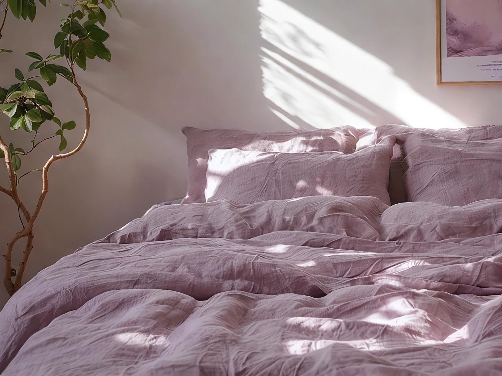 Amethyst Linen Bedding Set Rustic Duvet Cover and 2 Pillowcases Soft Medium Weight Bedding, Stonewashed Comfort