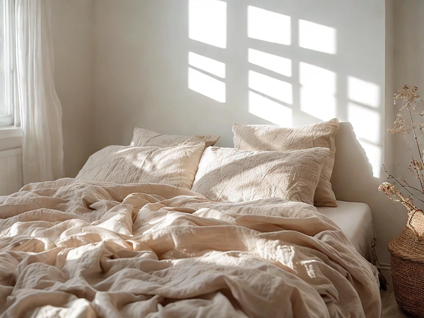 Oat Linen Bedding Set Rustic Duvet Cover and 2 Pillowcases Soft Medium Weight Bedding, Stonewashed Comfort