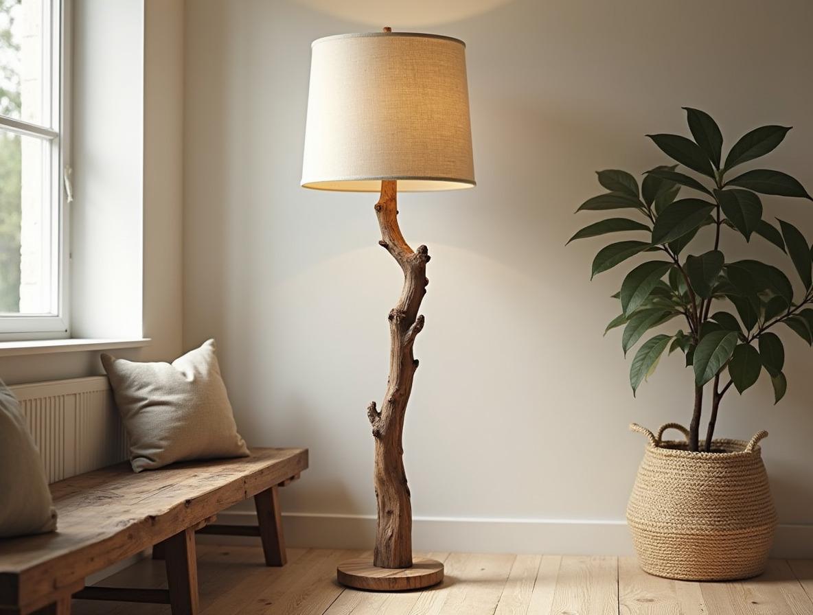 Modern Wooden Floor Lamp, Japandi Beige Light, Rustic Brown Oak Lamp For Living Room, Handmade Scandinavian Decor, Unique Gift Idea
