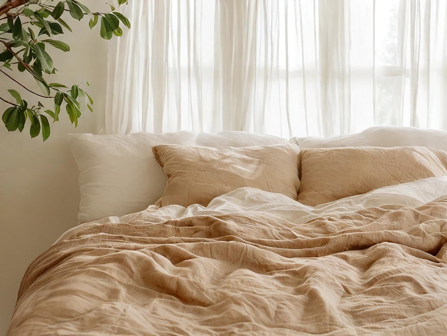 Caramel linen sheet set 1 flat sheet and 1 fitted sheet and 2 pillowcases Stonewashed 100% Flax Linen Set