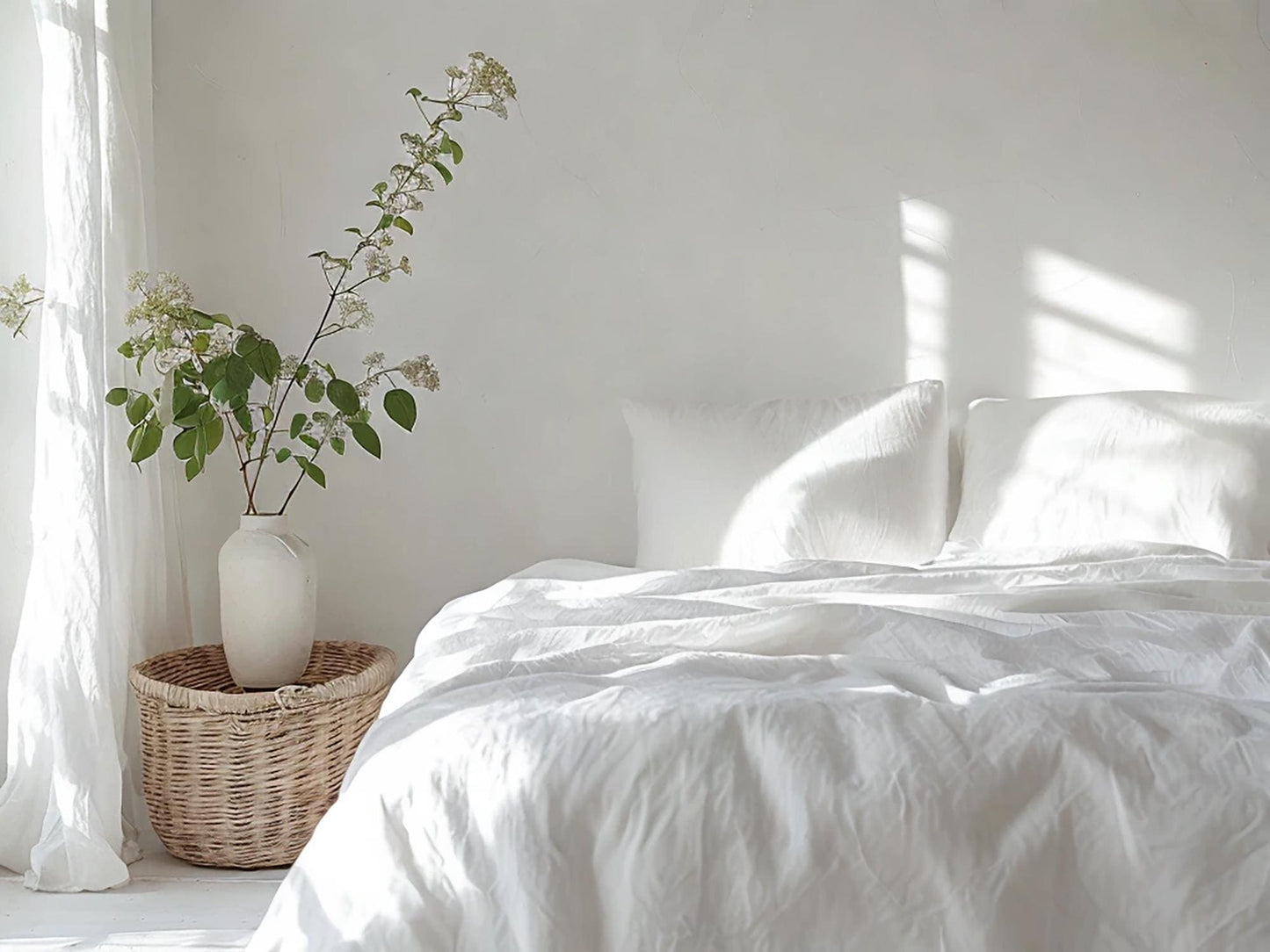 White linen sheet set 1 flat sheet and 1 fitted sheet and 2 pillowcases Stonewashed 100% Flax Linen Set