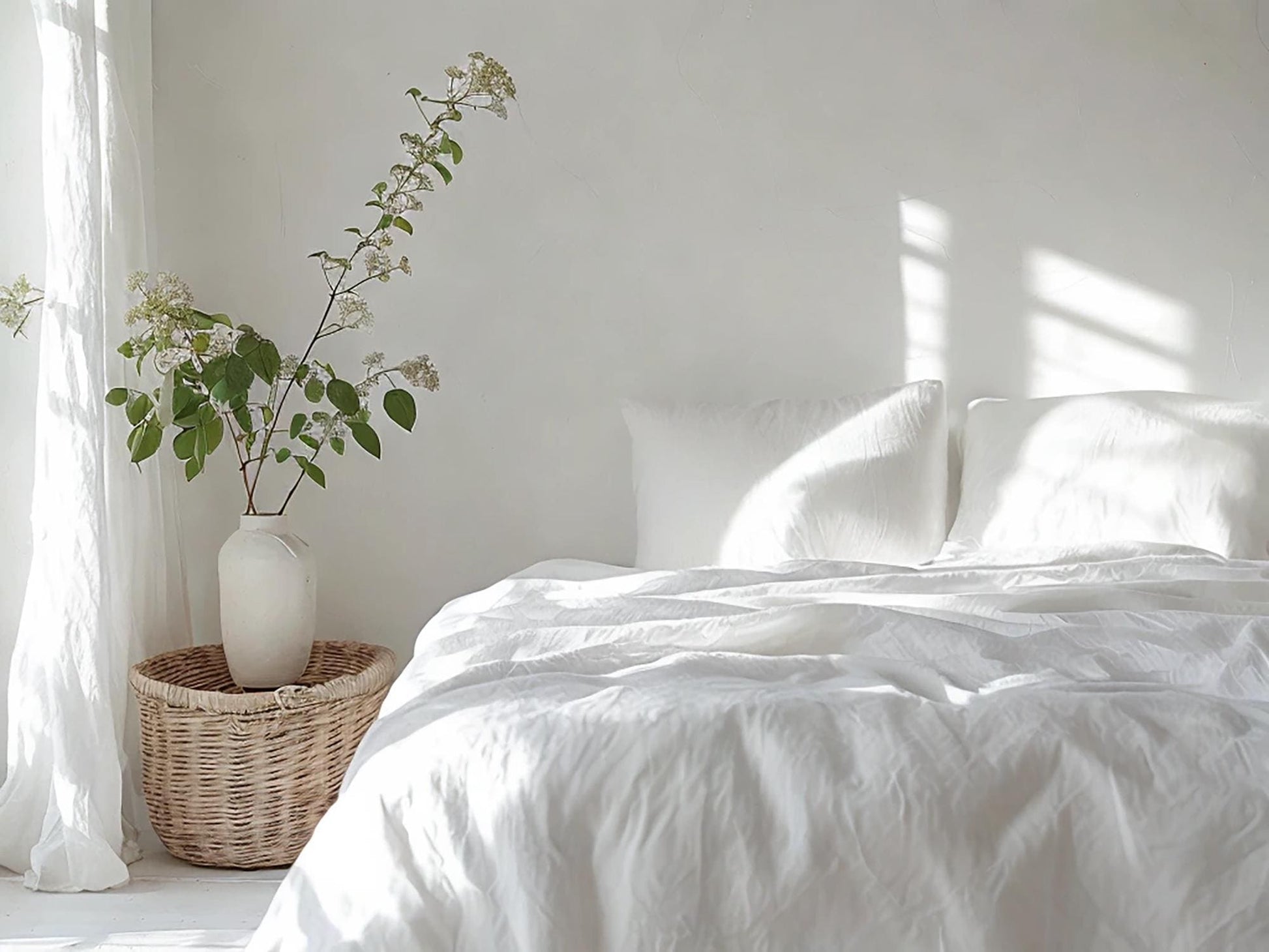 White linen sheet set 1 flat sheet and 1 fitted sheet and 2 pillowcases Stonewashed 100% Flax Linen Set