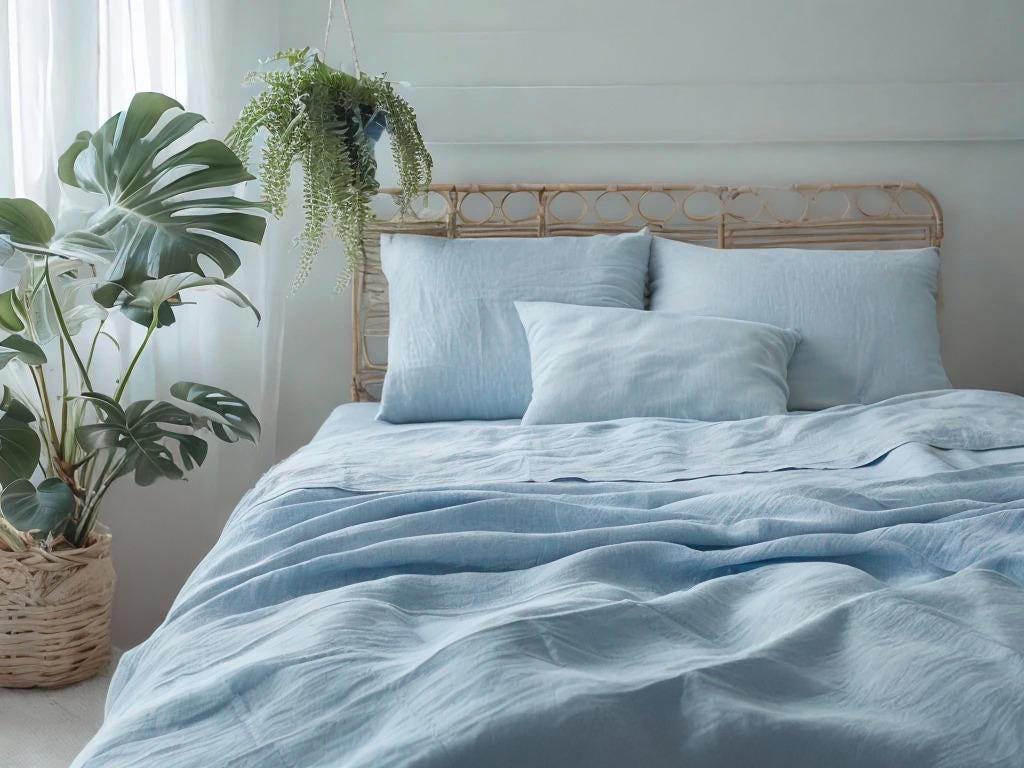 Ice linen sheet set 1 flat sheet and 1 fitted sheet and 2 pillowcases Stonewashed 100% Flax Linen Set