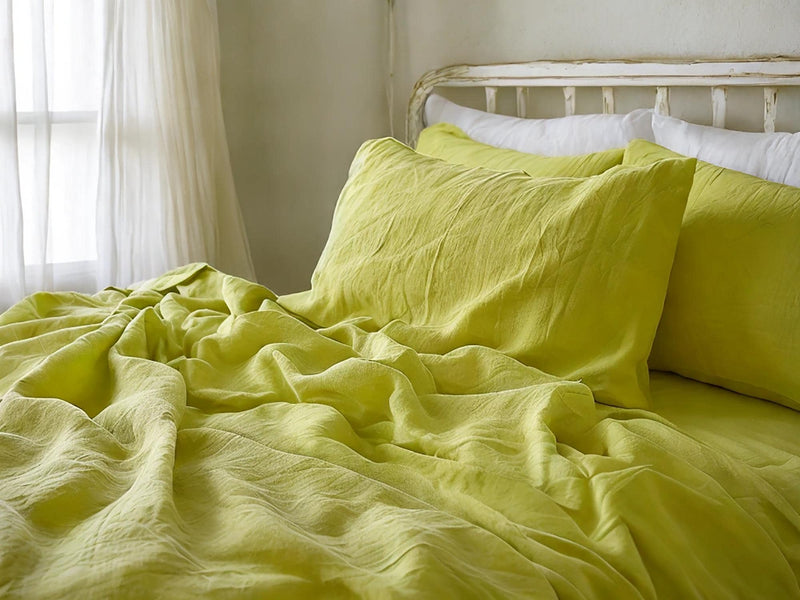 Lemon linen flat sheet 1 Flat sheet Stonewashed 100% Flax Bedding for Natural Comfort