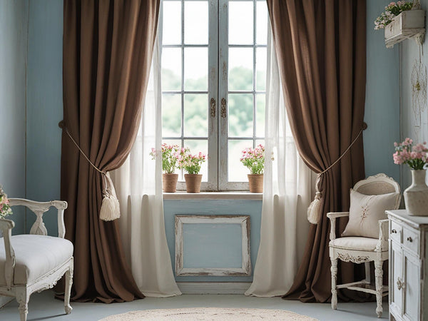 Ginger linen curtain Rustic Natural Drapes pair blackout or regular, medium-weight, with optional cotton lining, custom sizing available