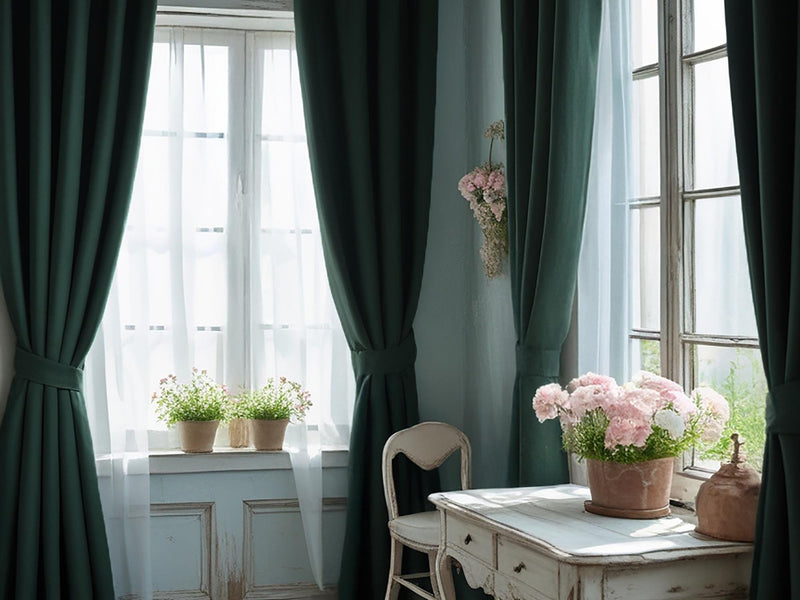 Charcoal green linen curtain Rustic Natural Drapes pair blackout or regular, with optional cotton lining, custom sizing available