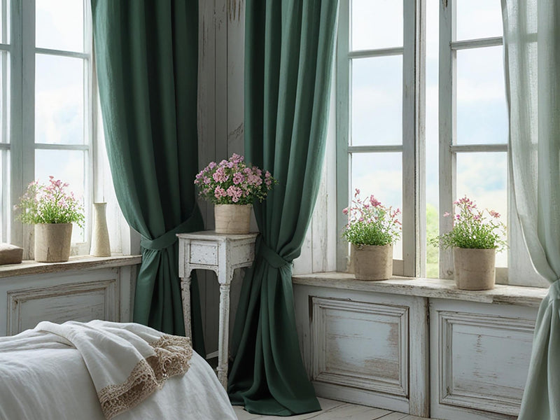 Fern linen curtain Rustic Natural Drapes pair blackout or regular, with optional cotton lining, custom sizing available