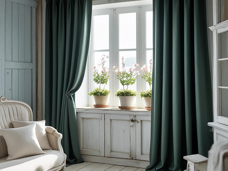 Fern linen curtain Rustic Natural Drapes pair blackout or regular, with optional cotton lining, custom sizing available