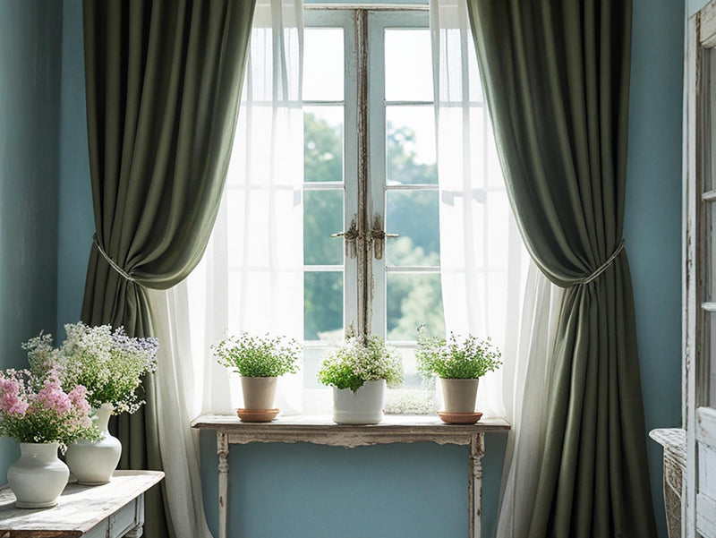 Dark olive linen curtain Rustic Natural Drapes pair blackout or regular, with optional cotton lining, custom sizing available