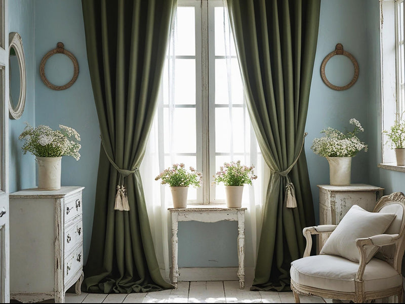 Dark olive linen curtain Rustic Natural Drapes pair blackout or regular, with optional cotton lining, custom sizing available