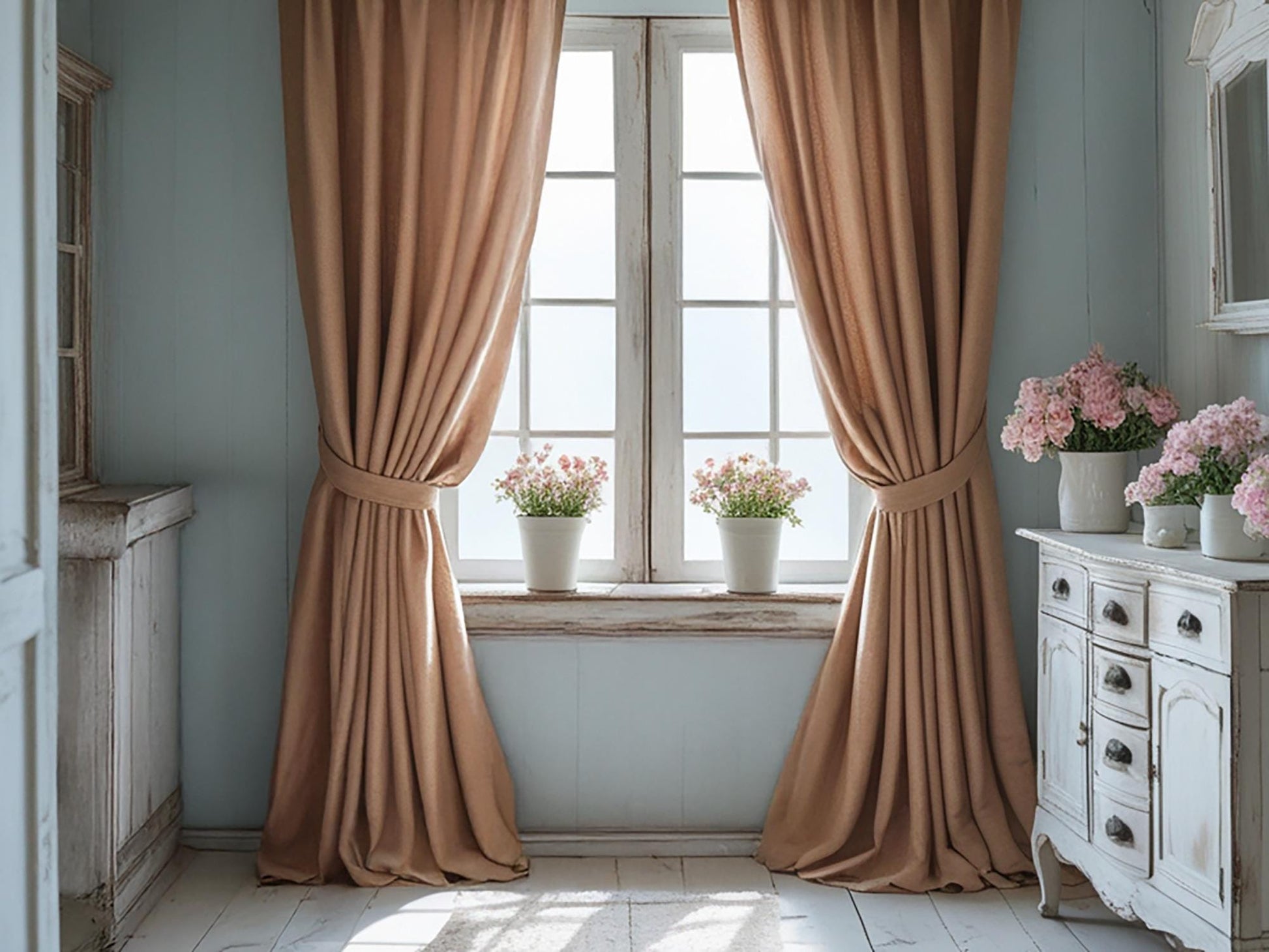 Almond linen curtain Rustic Natural Drapes pair blackout or regular, medium-weight, with optional cotton lining, custom sizing available