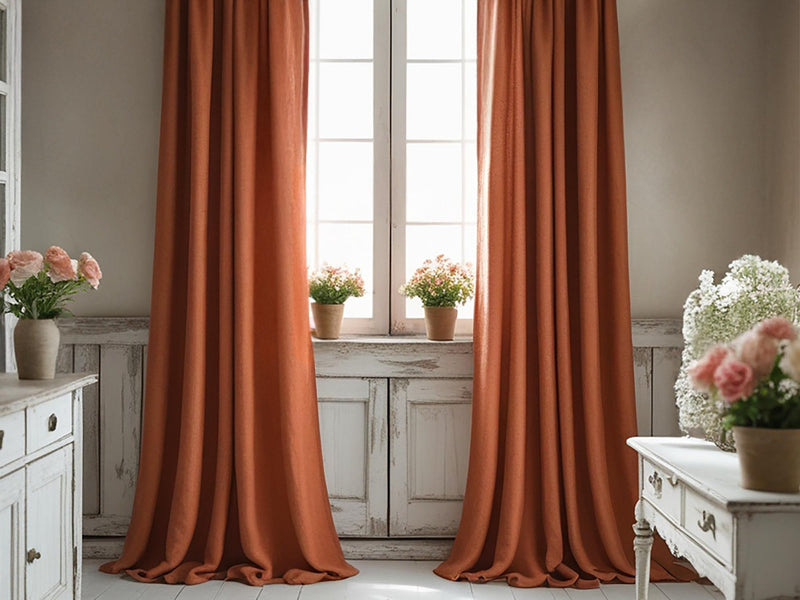 Carrot linen curtain Rustic Natural Drapes pair blackout or regular, medium-weight, with optional cotton lining, custom sizing available
