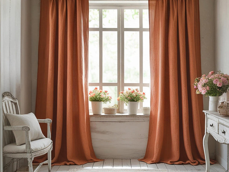 Carrot linen curtain Rustic Natural Drapes pair blackout or regular, medium-weight, with optional cotton lining, custom sizing available