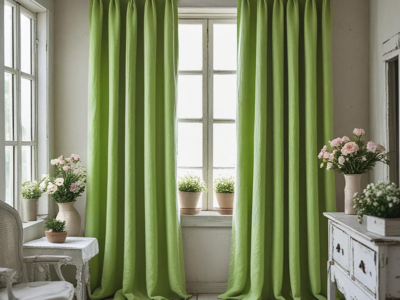 Lime linen curtain Rustic Natural Drapes pair blackout or regular, with optional cotton lining, custom sizing available