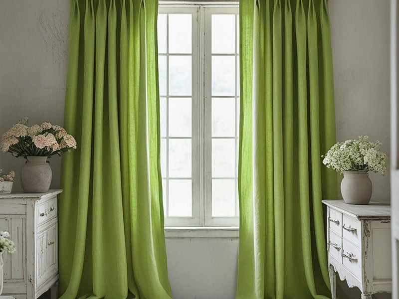 Lime linen curtain Rustic Natural Drapes pair blackout or regular, with optional cotton lining, custom sizing available