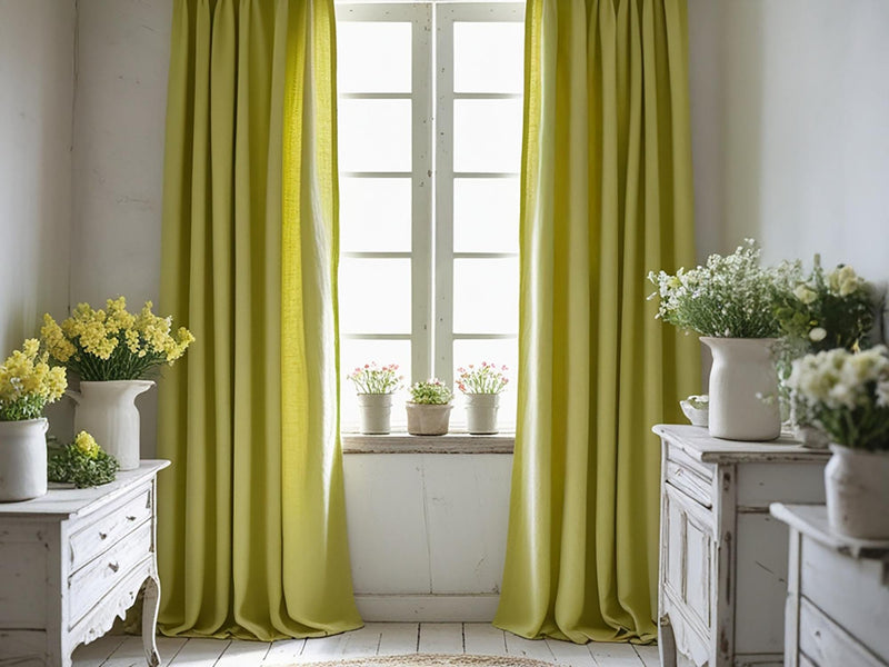 Lemon linen curtain Rustic Natural Drapes pair blackout or regular, with optional cotton lining, custom sizing available
