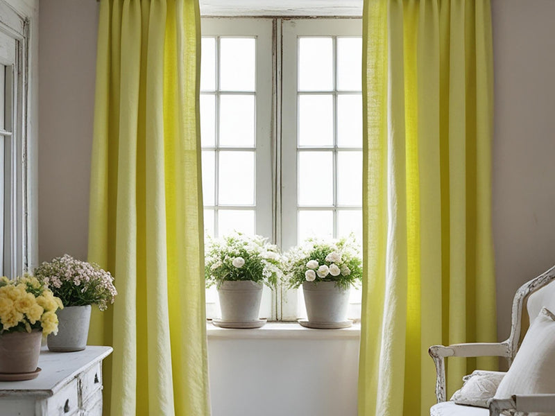 Lemon linen curtain Rustic Natural Drapes pair blackout or regular, with optional cotton lining, custom sizing available