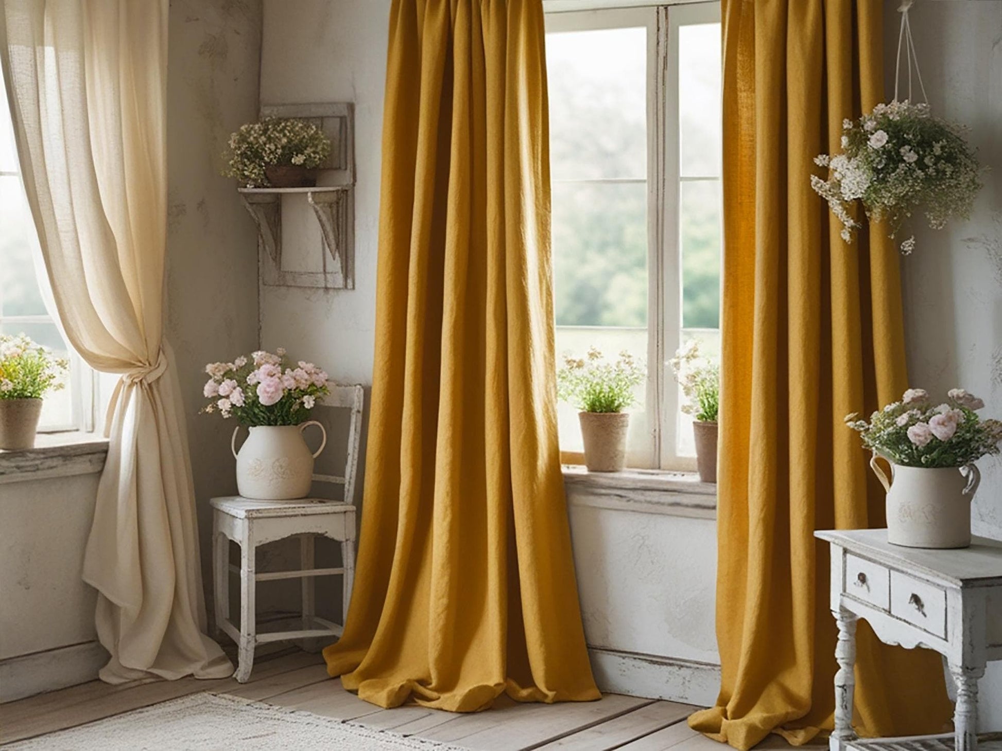 Amber linen curtain Rustic Natural Drapes pair blackout or regular, with optional cotton lining, custom sizing available