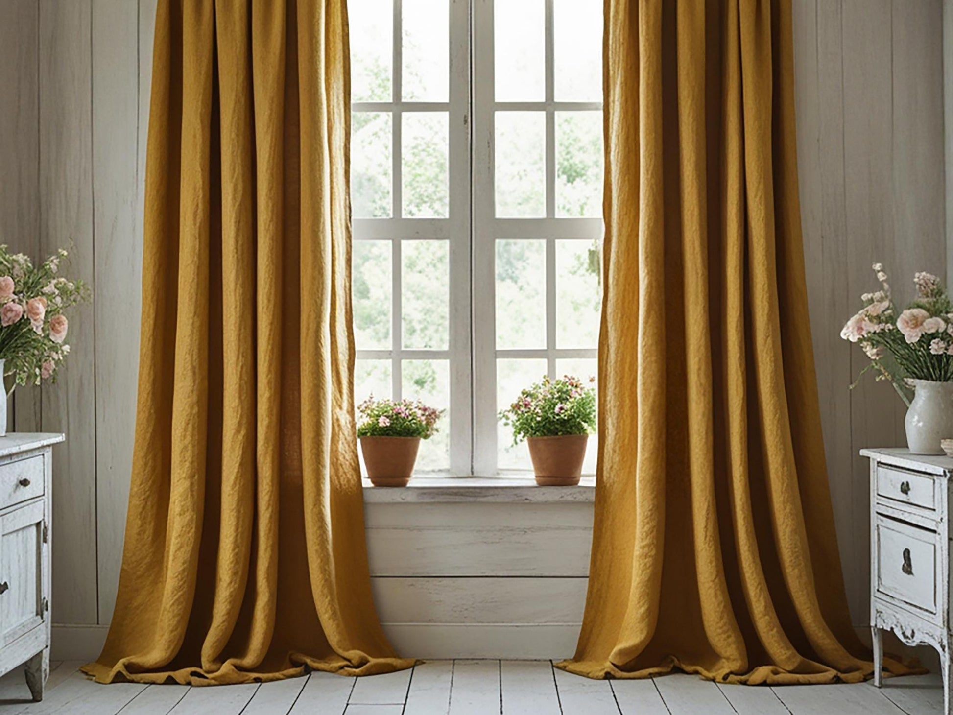 Amber linen curtain Rustic Natural Drapes pair blackout or regular, with optional cotton lining, custom sizing available