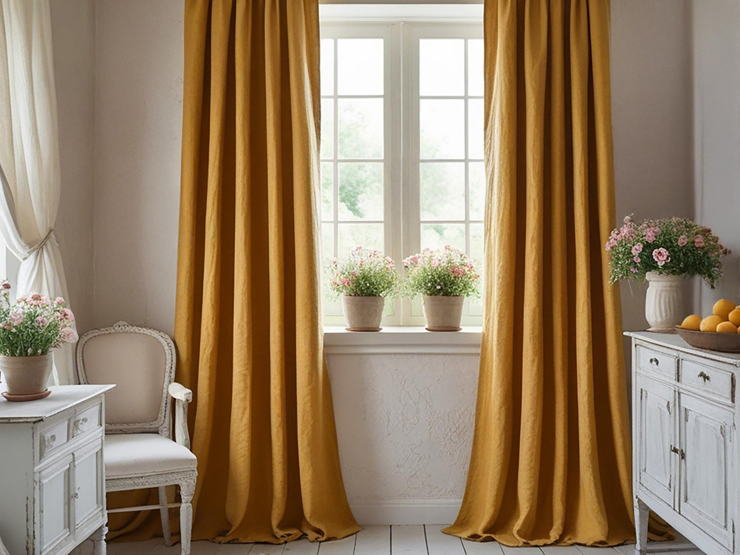Amber linen curtain Rustic Natural Drapes pair blackout or regular, with optional cotton lining, custom sizing available