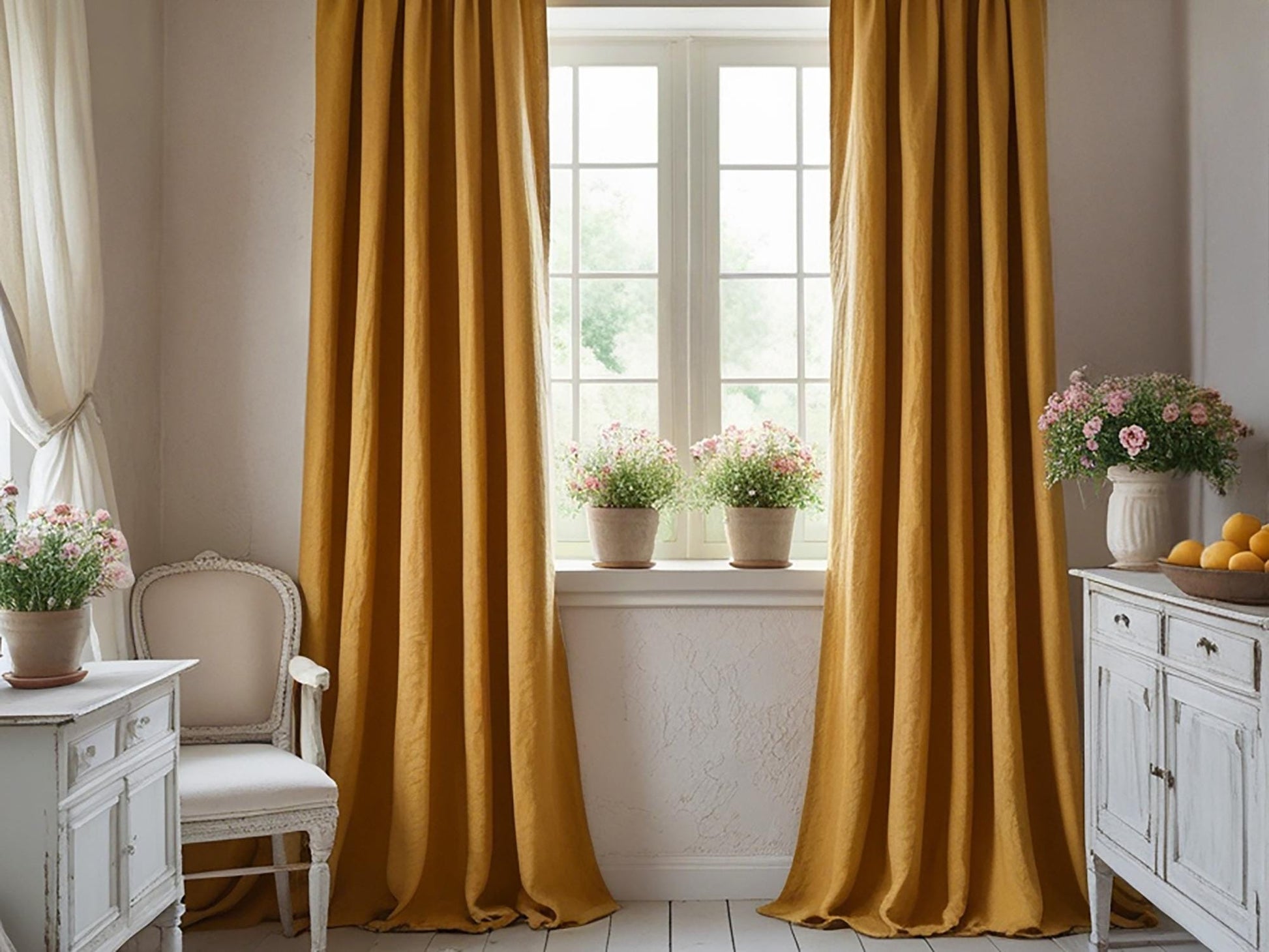 Amber linen curtain Rustic Natural Drapes pair blackout or regular, with optional cotton lining, custom sizing available