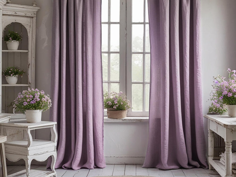 Amethyst linen curtain Rustic Natural Drapes pair blackout or regular, medium-weight, with optional cotton lining, custom sizing available