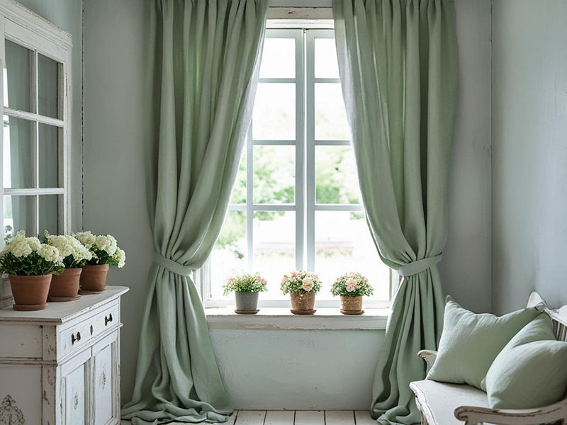 Sage linen curtain Rustic Natural Drapes pair blackout or regular, with optional cotton lining, custom sizing available