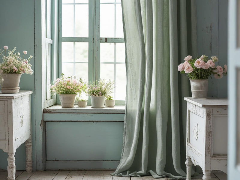Sage linen curtain Rustic Natural Drapes pair blackout or regular, with optional cotton lining, custom sizing available