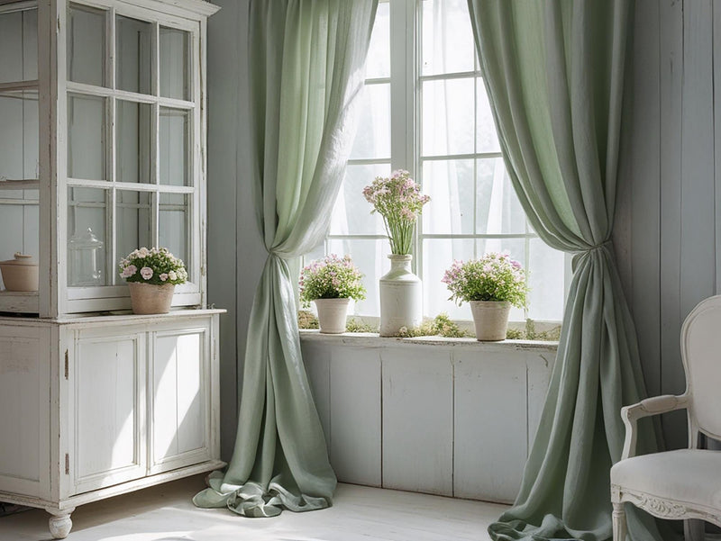 Sage linen curtain Rustic Natural Drapes pair blackout or regular, with optional cotton lining, custom sizing available