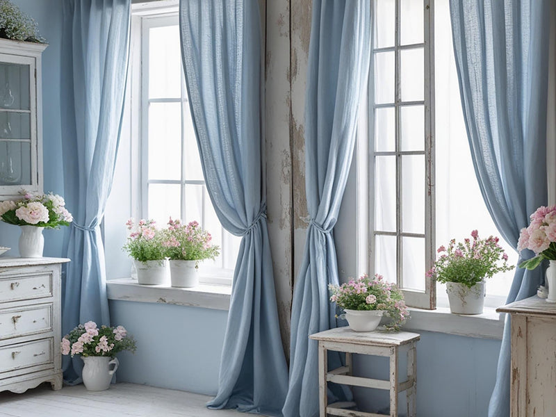 Ice linen curtain Rustic Natural Drapes pair blackout or regular, with optional cotton lining, custom sizing available