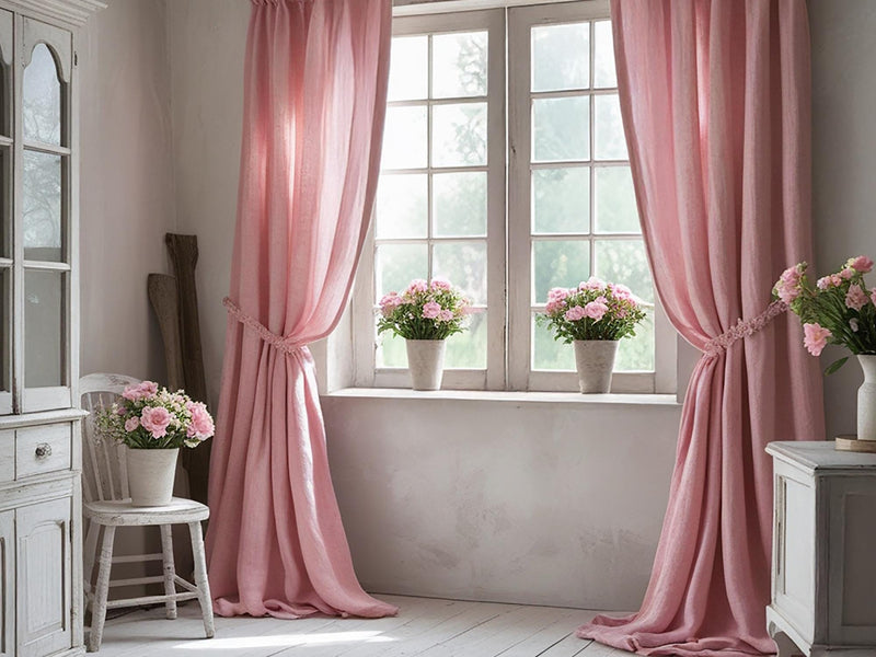 Peach linen curtain Rustic Natural Drapes pair blackout or regular, medium-weight, with optional cotton lining, custom sizing available