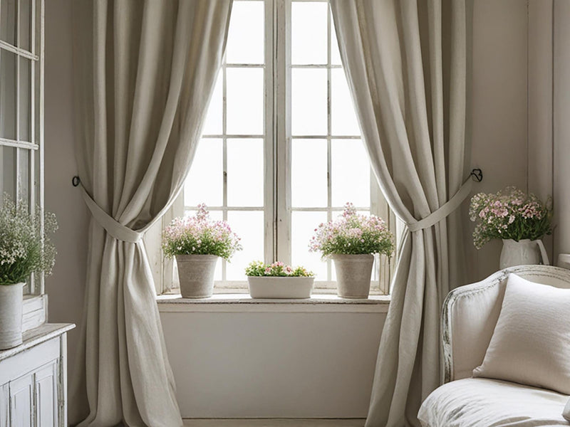 Sand linen curtain Rustic Natural Drapes pair blackout or regular, medium-weight, with optional cotton lining, custom sizing available