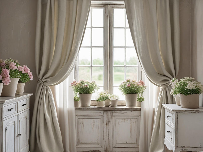 Sand linen curtain Rustic Natural Drapes pair blackout or regular, medium-weight, with optional cotton lining, custom sizing available