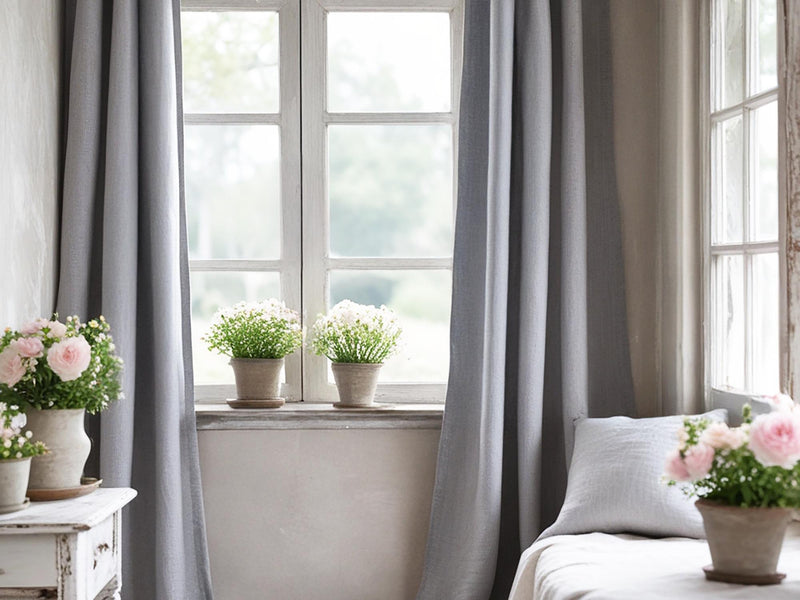 Light gray linen curtain Rustic Natural Drapes pair blackout or regular, medium-weight, with optional cotton lining, custom sizing available