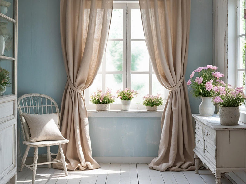 Caramel linen curtain Rustic Natural Drapes pair blackout or regular, medium-weight, with optional cotton lining, custom sizing available