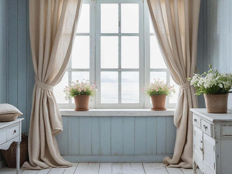 Oat linen curtain Rustic Natural Drapes pair blackout or regular, medium-weight, with optional cotton lining, custom sizing available